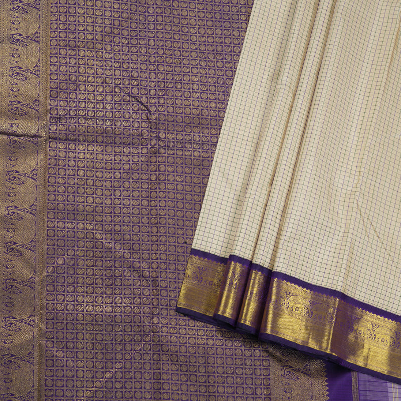 Hayagrivas Beige Kanjivaram Silk Saree with Purplish Blue Border - BBD225E1-1