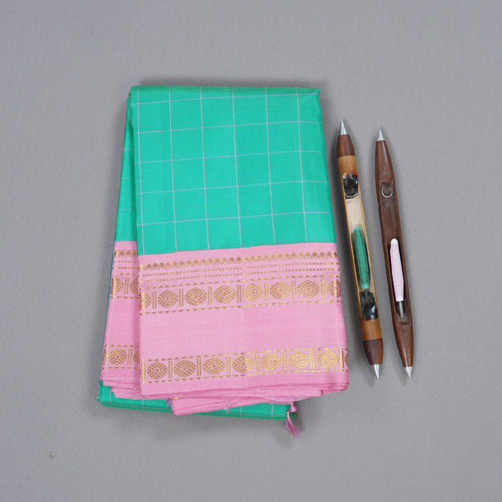 Hayagrivas Pastel Green Kanjivaram Silk Saree with Rose Pink Border BBD228E4-2