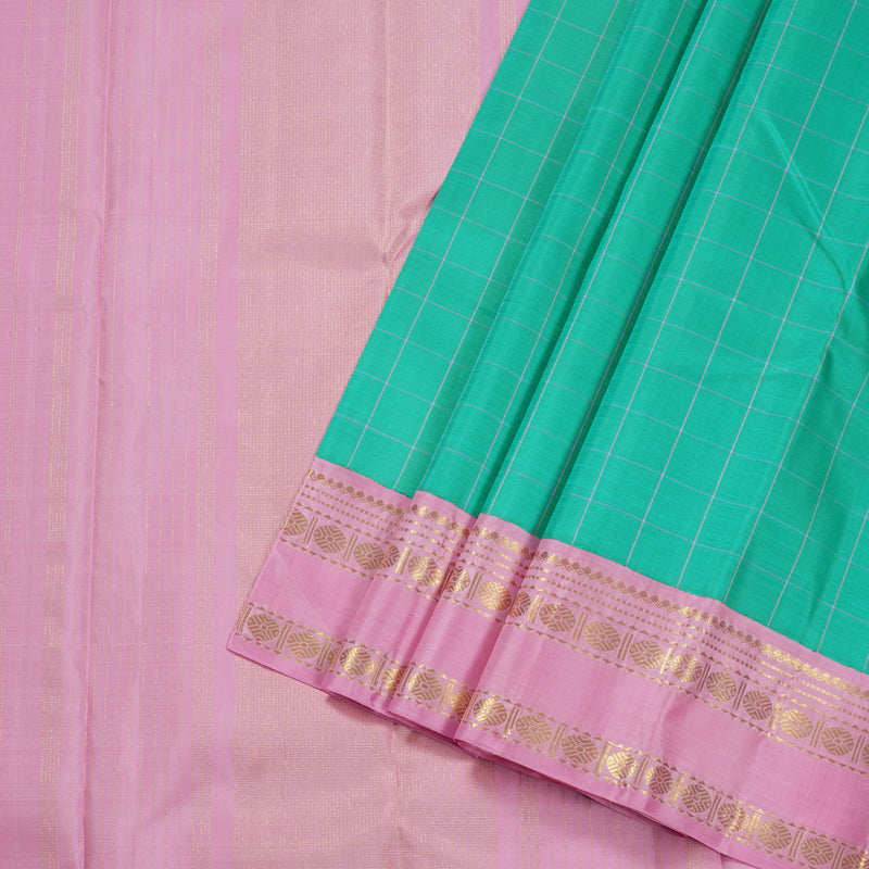 Hayagrivas Pastel Green Kanjivaram Silk Saree with Rose Pink Border BBD228E4-2