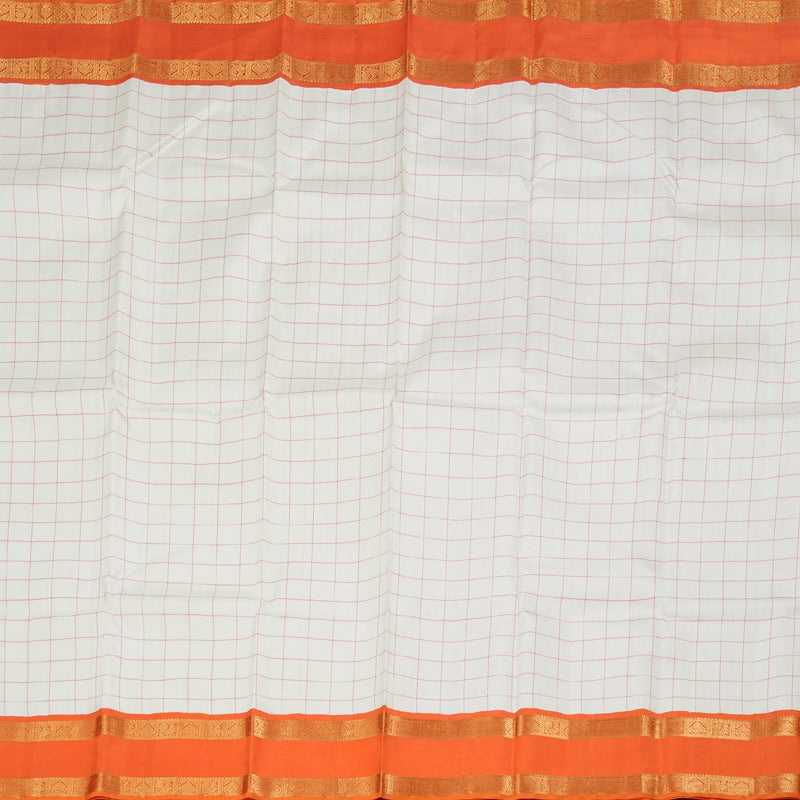 Hayagrivas White Handloom Kanjivaram Silk Saree with Orange Border BBD228E4-3