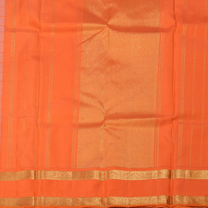 Hayagrivas White Handloom Kanjivaram Silk Saree with Orange Border BBD228E4-3