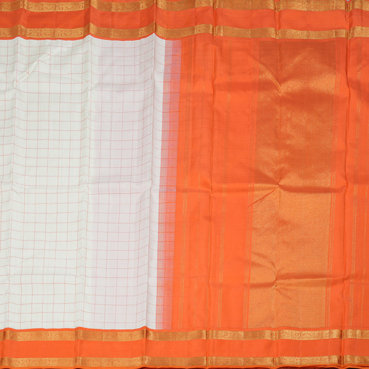 Hayagrivas White Handloom Kanjivaram Silk Saree with Orange Border BBD228E4-3