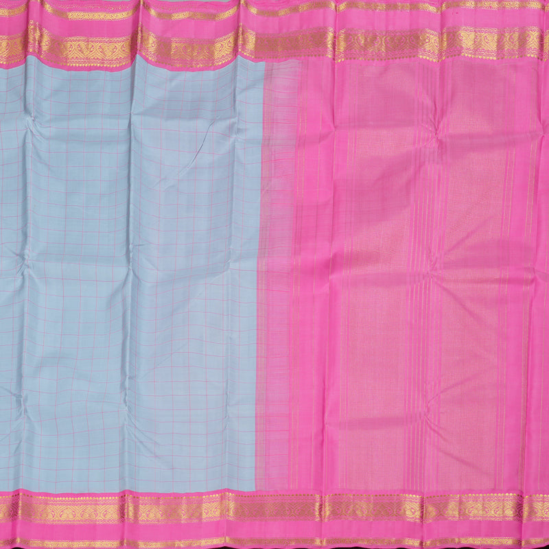 Hayagrivas Steel Grey Kanjivaram Silk Saree with Pink Border BBD228E4-4