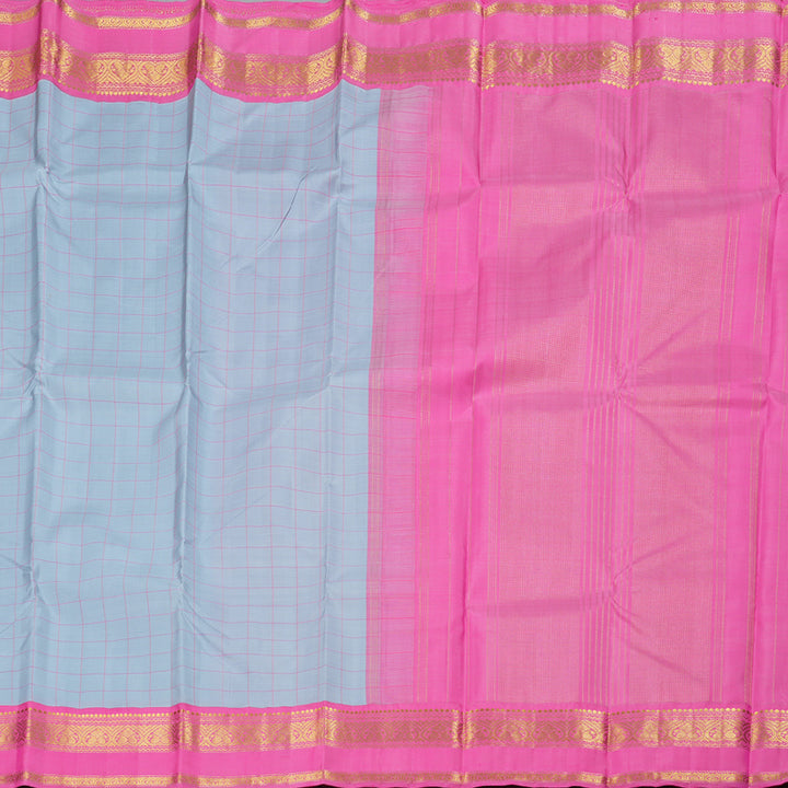 Hayagrivas Steel Grey Kanjivaram Silk Saree with Pink Border BBD228E4-4