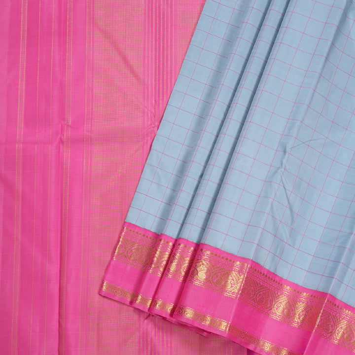 Hayagrivas Steel Grey Kanjivaram Silk Saree with Pink Border BBD228E4-4