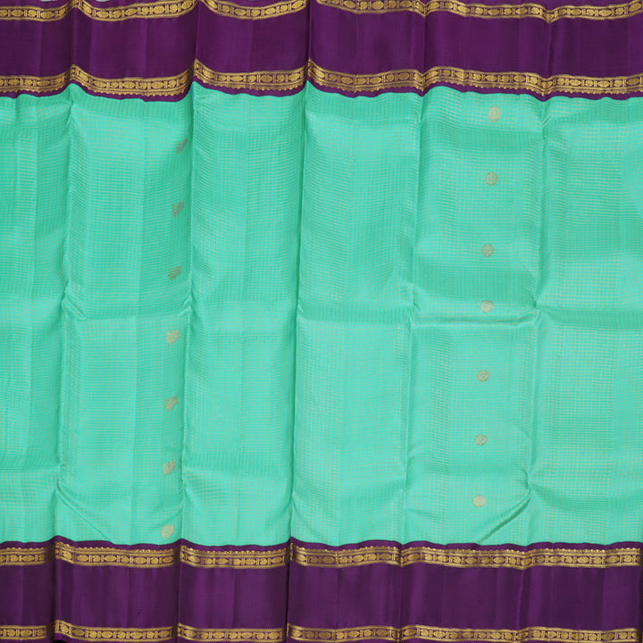 Hayagrivas Sea Blue Handloom Kanjivaram Silk Saree with Purple Border BBD234E2-2