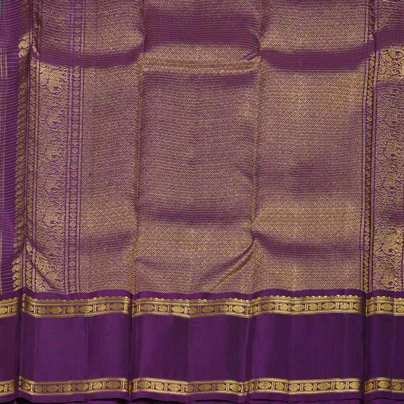 Hayagrivas Sea Blue Handloom Kanjivaram Silk Saree with Purple Border BBD234E2-2