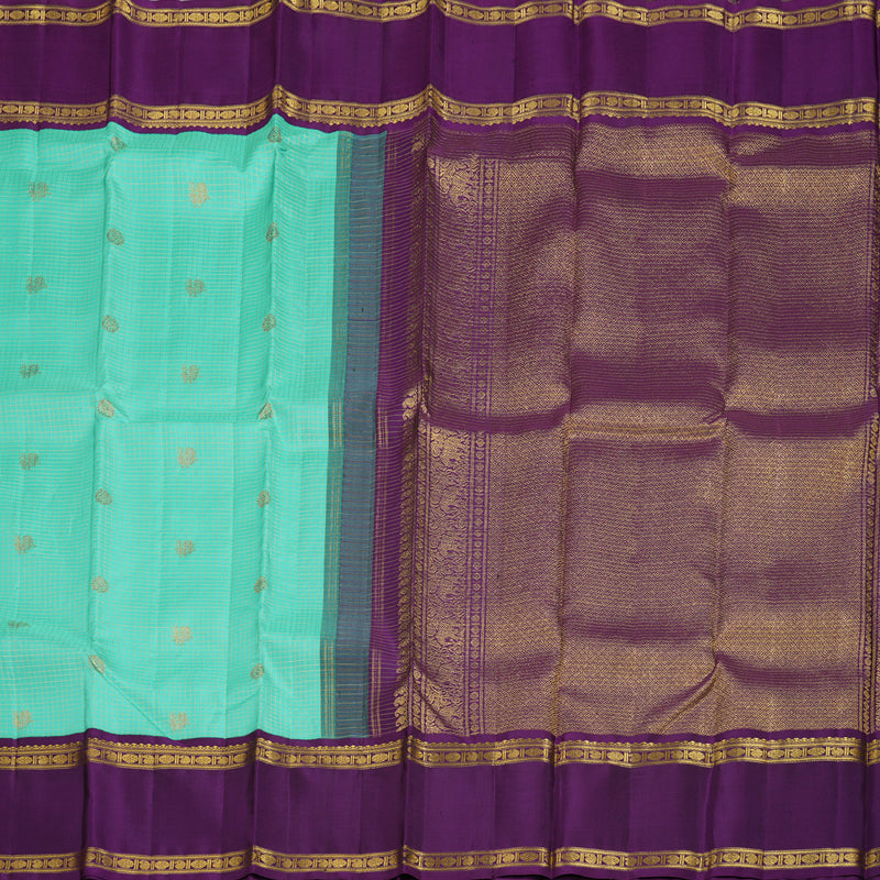 Hayagrivas Sea Blue Handloom Kanjivaram Silk Saree with Purple Border BBD234E2-2