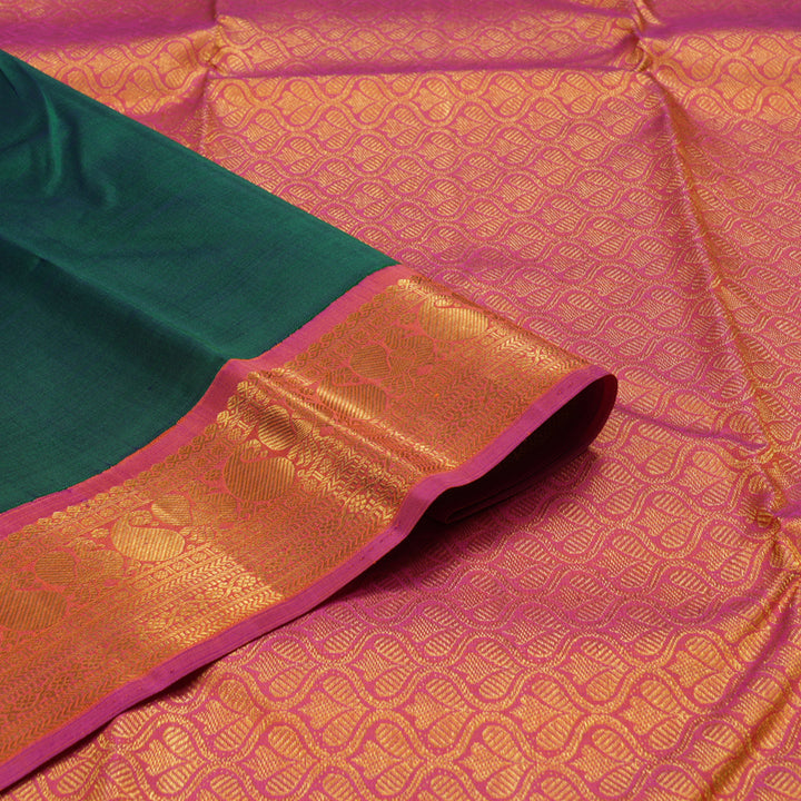 Hayagrivas Peacock Green Handloom Kanjivaram Silk Saree with Orangish Pink Border BBD235E1-7