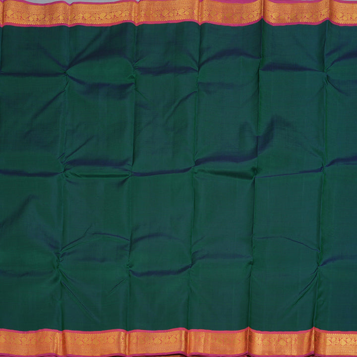 Hayagrivas Peacock Green Handloom Kanjivaram Silk Saree with Orangish Pink Border BBD235E1-7