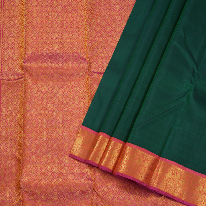 Hayagrivas Peacock Green Handloom Kanjivaram Silk Saree with Orangish Pink Border BBD235E1-7