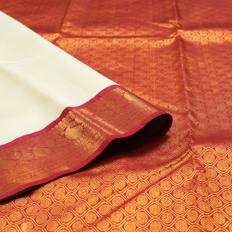 Hayagrivas Handloom Half White Kanjivaram Silk Saree with Ganga Jamuna border BBD235E2-3