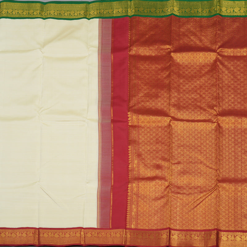Hayagrivas Handloom Half White Kanjivaram Silk Saree with Ganga Jamuna border BBD235E2-3