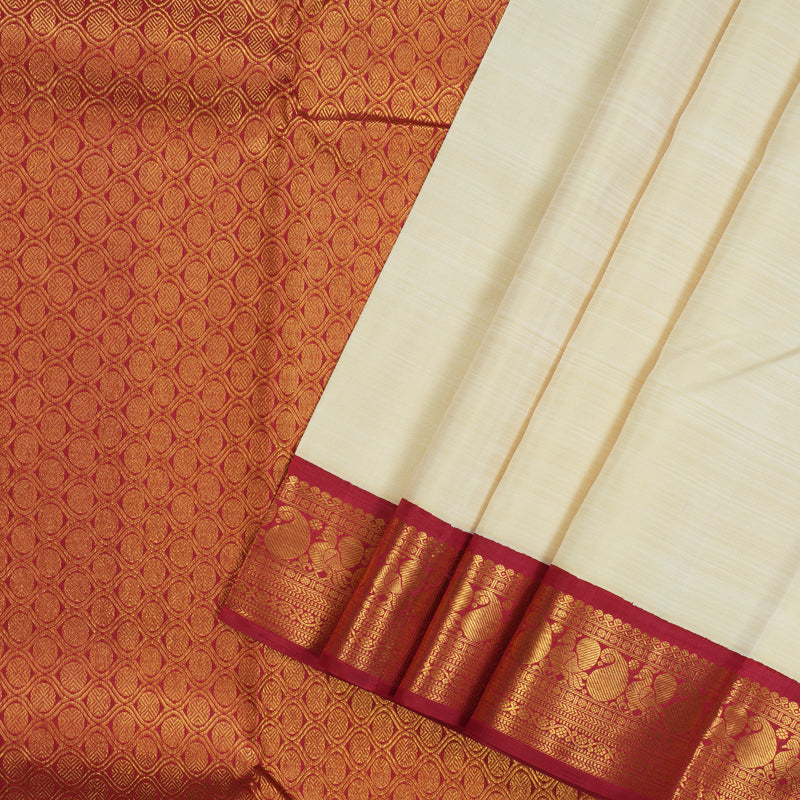 Hayagrivas Handloom Half White Kanjivaram Silk Saree with Ganga Jamuna border BBD235E2-3
