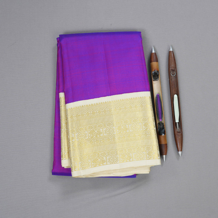 Hayagrivas Purple Kanjivaram Silk Saree with Half White Border BBD235E8-3