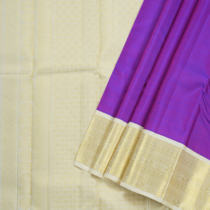 Hayagrivas Purple Kanjivaram Silk Saree with Half White Border BBD235E8-3