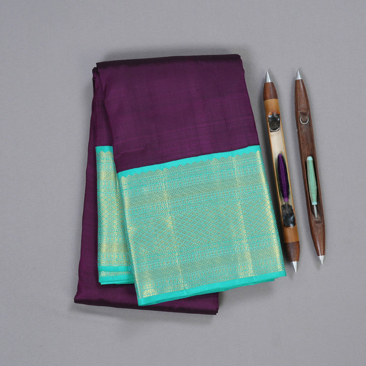 Hayagrivas Purple Kanjivaram Silk Saree with Turquoise Border  - BBD235E8-4