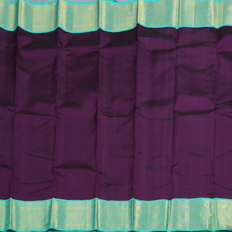 Hayagrivas Purple Kanjivaram Silk Saree with Turquoise Border  - BBD235E8-4