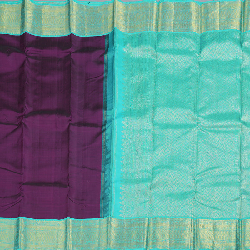 Hayagrivas Purple Kanjivaram Silk Saree with Turquoise Border  - BBD235E8-4