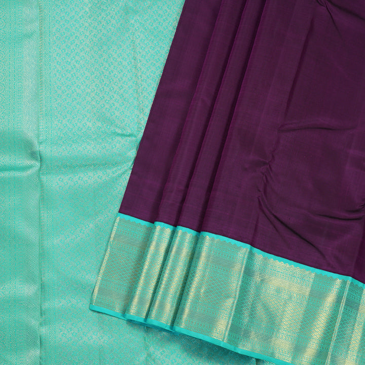 Hayagrivas Purple Kanjivaram Silk Saree with Turquoise Border  - BBD235E8-4