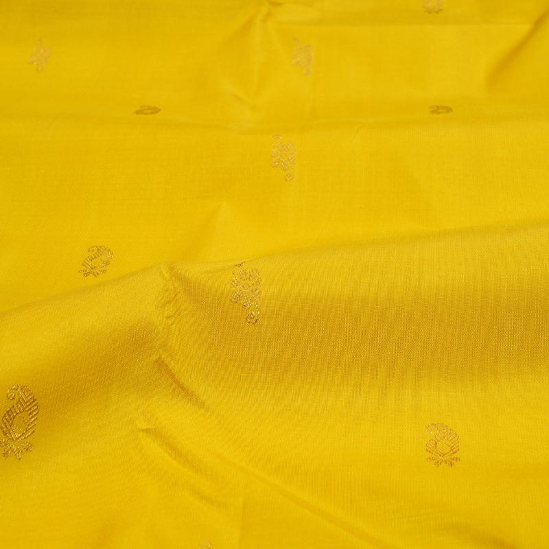 Hayagrivas Canary Yellow Kanjivaram Silk Saree with Purple Border BBD235E9-1