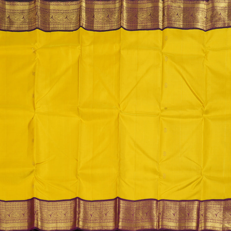 Hayagrivas Canary Yellow Kanjivaram Silk Saree with Purple Border BBD235E9-1