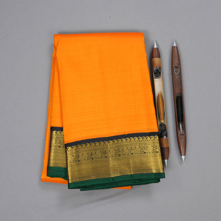 Hayagrivas Handloom Korvai Mango Yellow With Black Kanjivaram Silk Saree BBD236E3-1