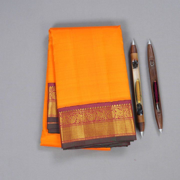 Hayagrivas Mango Yellow Kanjivaram Silk Saree with Maroon Border BBD236E3-3