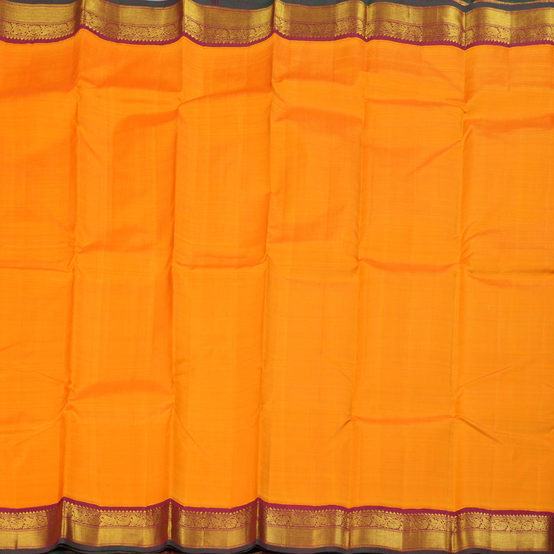 Hayagrivas Mango Yellow Kanjivaram Silk Saree with Maroon Border BBD236E3-3