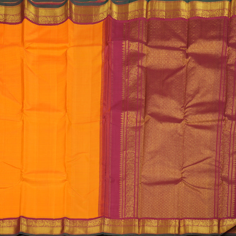 Hayagrivas Mango Yellow Kanjivaram Silk Saree with Maroon Border BBD236E3-3