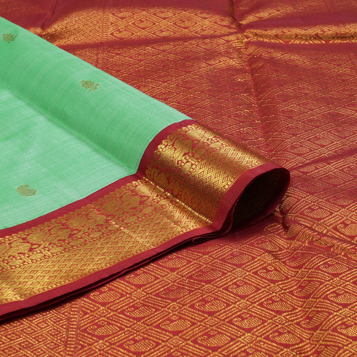 Hayagrivas Pastel Green Handloom Kanjivaram Silk Saree with Red Border BBD236E4-3