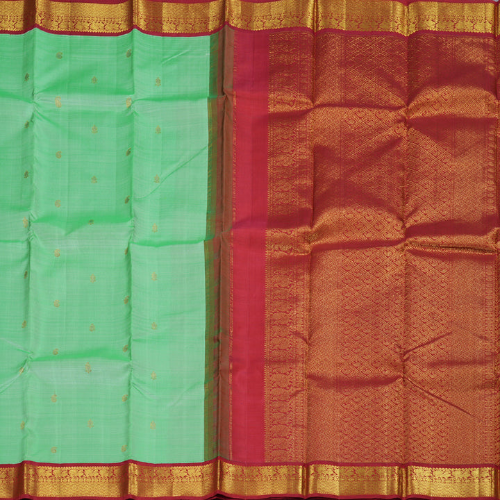 Hayagrivas Pastel Green Handloom Kanjivaram Silk Saree with Red Border BBD236E4-3