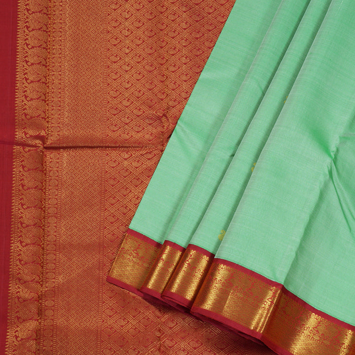 Hayagrivas Pastel Green Handloom Kanjivaram Silk Saree with Red Border BBD236E4-3