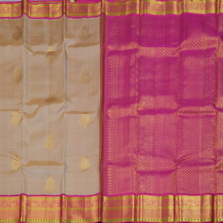 Hayagrivas Beige Kanjivaram Silk Saree with Pink Border BBD238E9-3