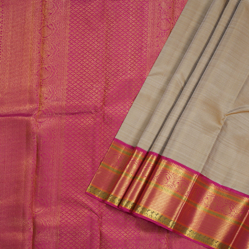 Hayagrivas Beige Kanjivaram Silk Saree with Pink Border BBD238E9-3