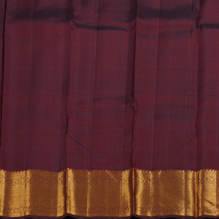 Hayagrivas Mustard Kanjivaram Silk Saree with Deep Maroon Border BBD238E9-6