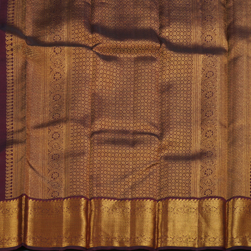 Hayagrivas Mustard Kanjivaram Silk Saree with Deep Maroon Border BBD238E9-6