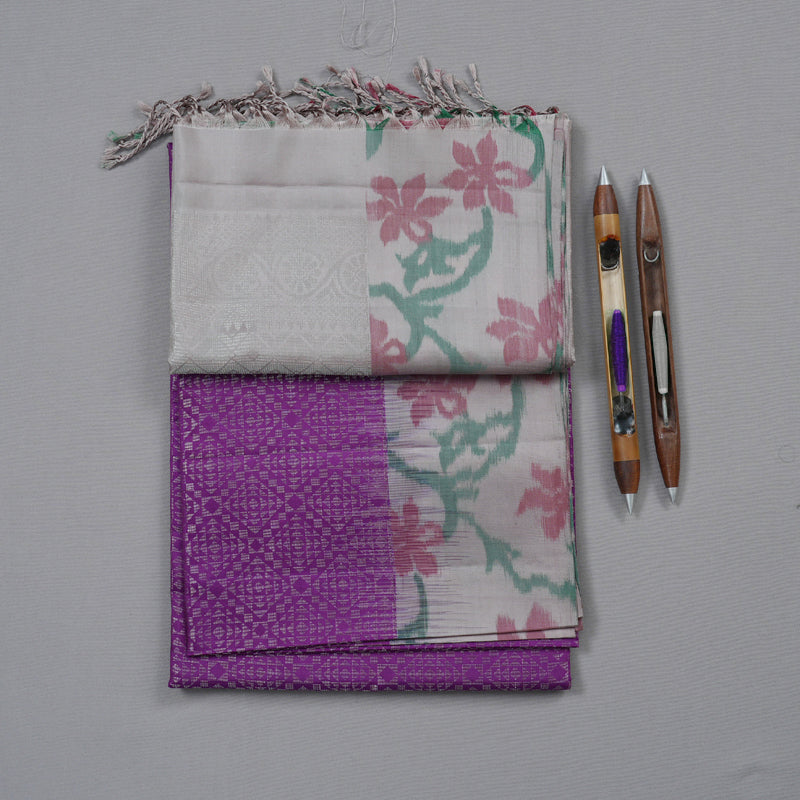 Hayagrivas Royal Purple Handloom Soft Silk Saree with Ash Grey Border BBD242E4-6