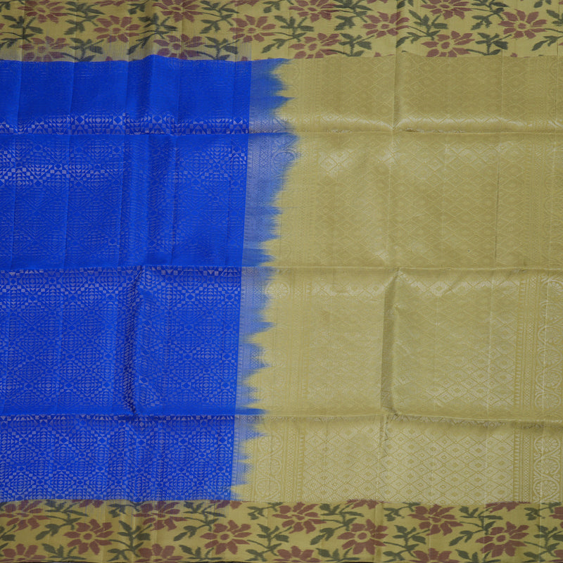 Hayagrivas Blue Handloom Soft Silk Saree with Sandal Beige Border BBD242E4-9