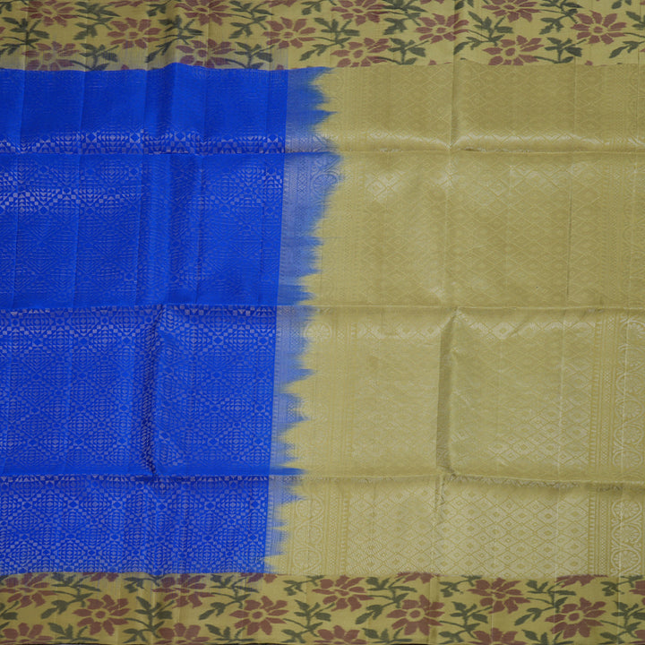 Hayagrivas Blue Handloom Soft Silk Saree with Sandal Beige Border BBD242E4-9