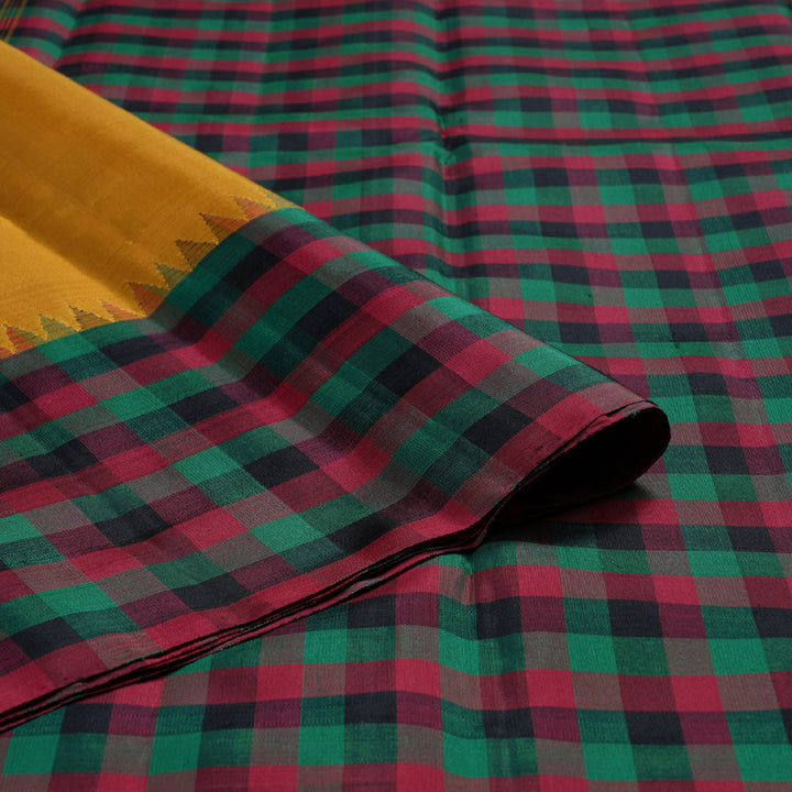 Hayagrivas Mustard Yellow Handloom Kanjivaram Silk Saree with Multi Color Checks Border BBD256E1-1