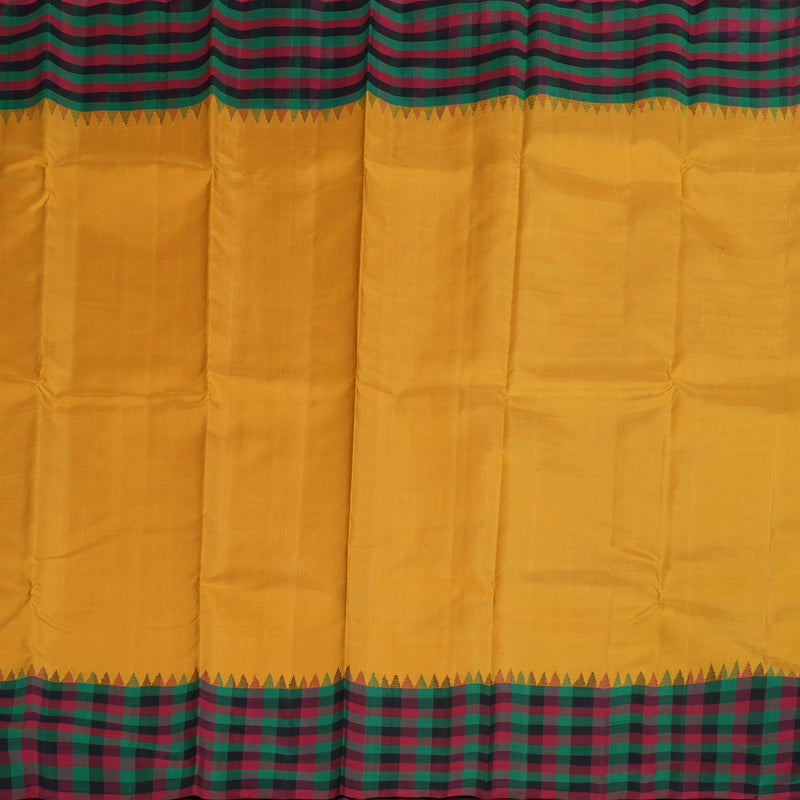 Hayagrivas Mustard Yellow Handloom Kanjivaram Silk Saree with Multi Color Checks Border BBD256E1-1