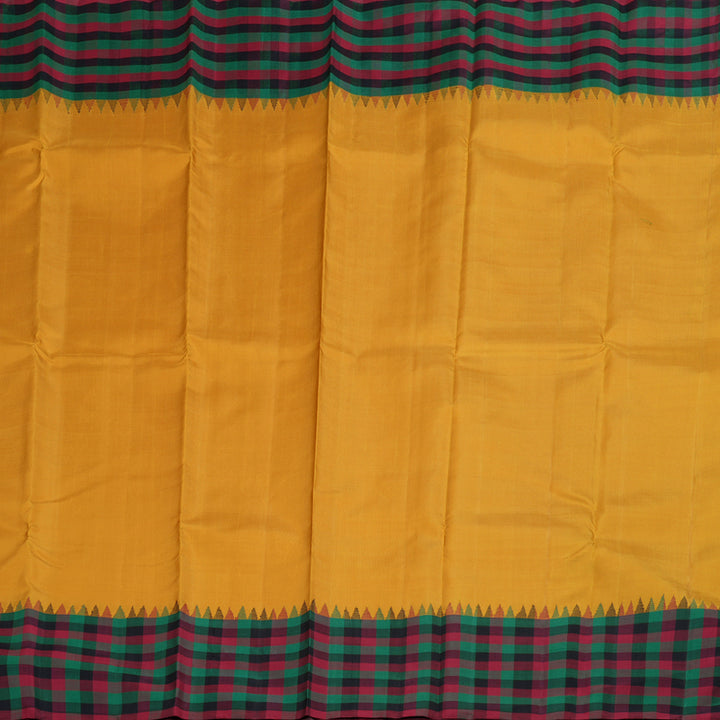Hayagrivas Mustard Yellow Handloom Kanjivaram Silk Saree with Multi Color Checks Border BBD256E1-1