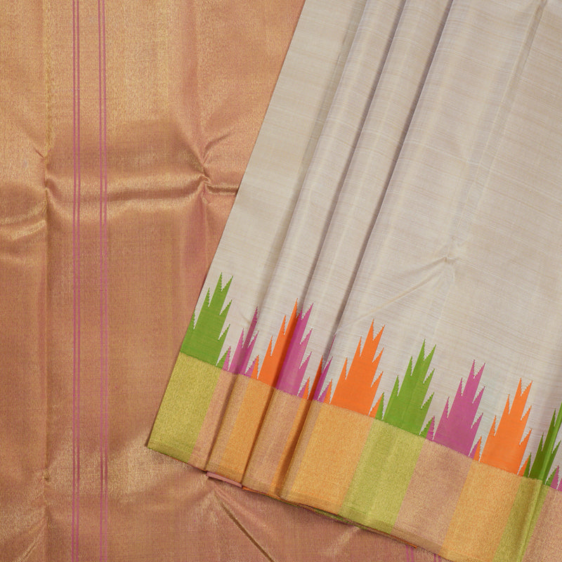 Hayagrivas Beige Temple Border  Kanjivaram Silk Saree - BBD259E4-1