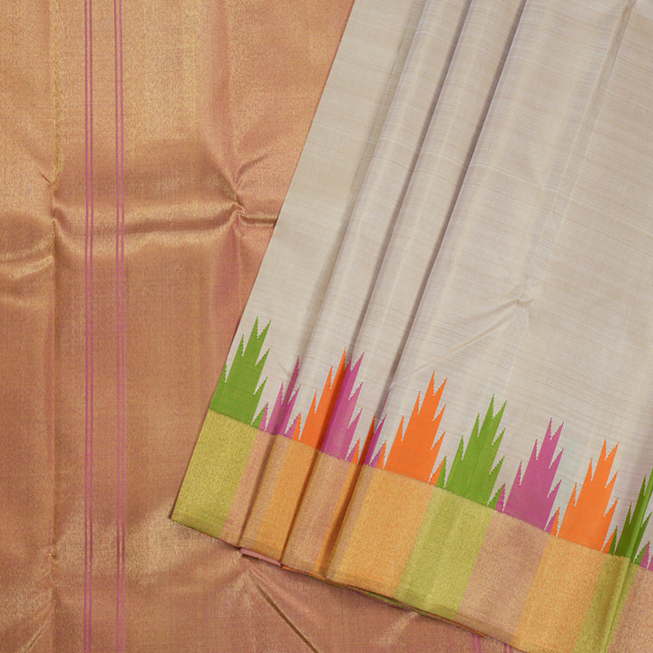 Hayagrivas Beige Temple Border  Kanjivaram Silk Saree - BBD259E4-1