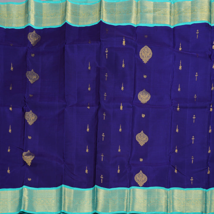 Hayagrivas Blue Kanjivaram Silk Saree with Turquoise Border BBD262E9-1