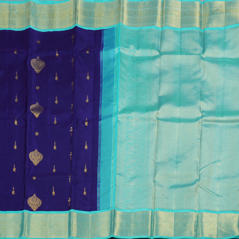 Hayagrivas Blue Kanjivaram Silk Saree with Turquoise Border BBD262E9-1