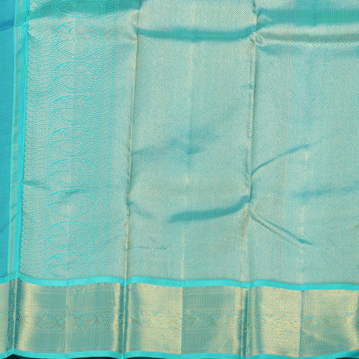 Hayagrivas Blue Kanjivaram Silk Saree with Turquoise Border BBD262E9-1