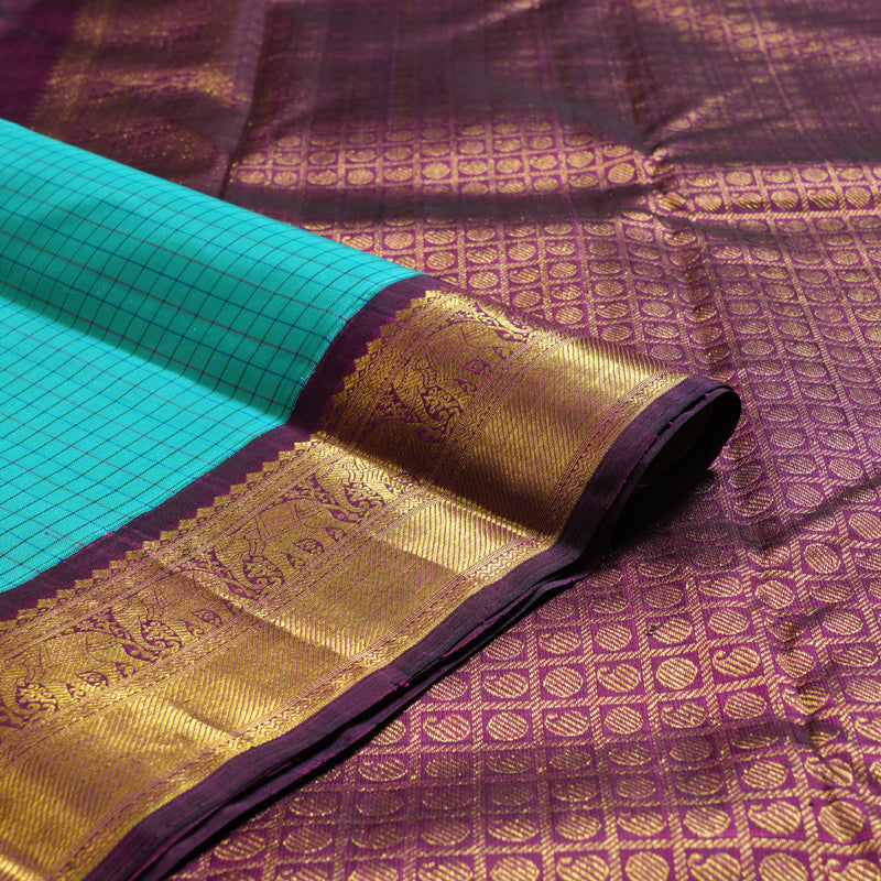 Hayagrivas Sky Blue Handloom Kanjivaram Silk Saree with Dark Purple Border BBD264E5-1