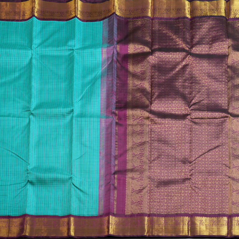 Hayagrivas Sky Blue Handloom Kanjivaram Silk Saree with Dark Purple Border BBD264E5-1